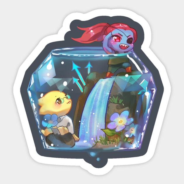 ut-Undyne Alphys in waterfall Sticker by Clivef Poire